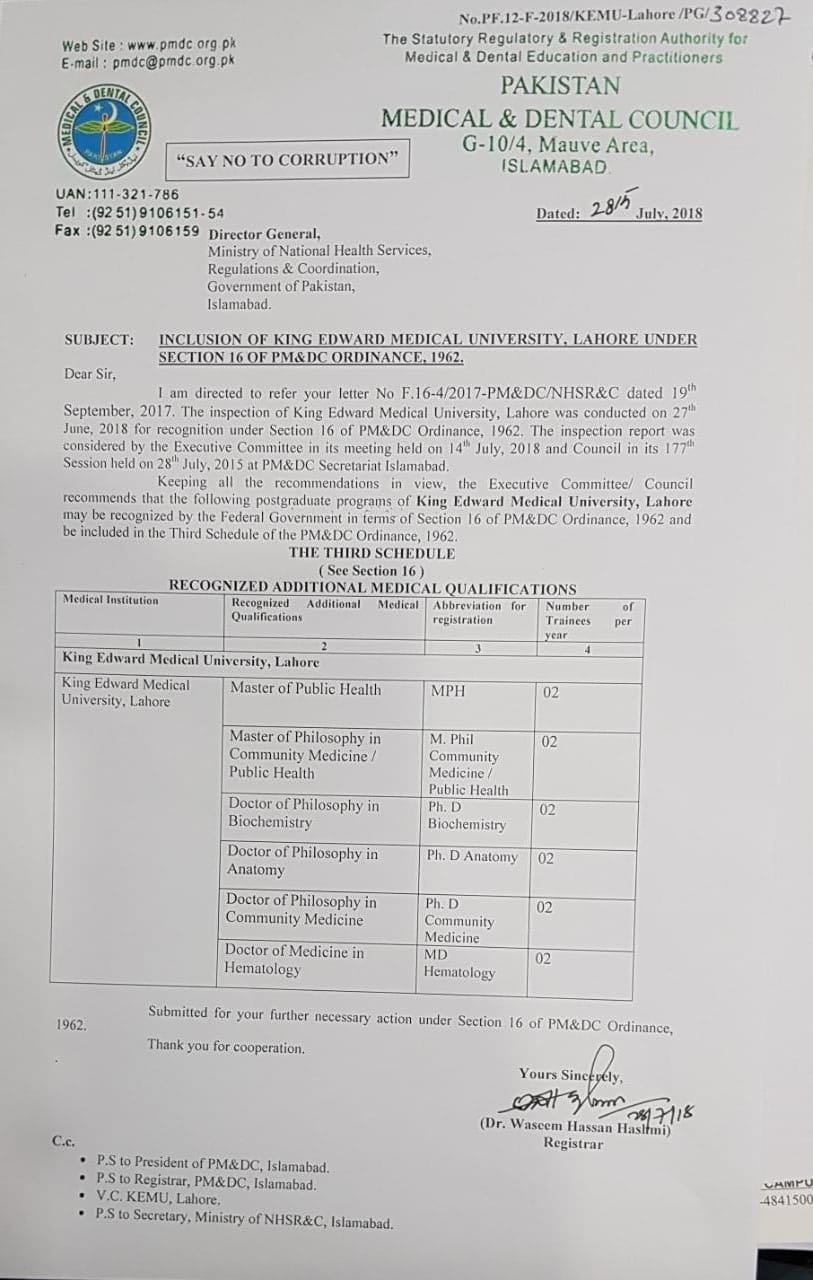 180729 Approval of KEMU Ph.D. Programs in Basic Sciences including Anatomy Biochemistry and Community Medicine. MD Haematology M.Phil. and MPH Community Medicine (29-07-18)